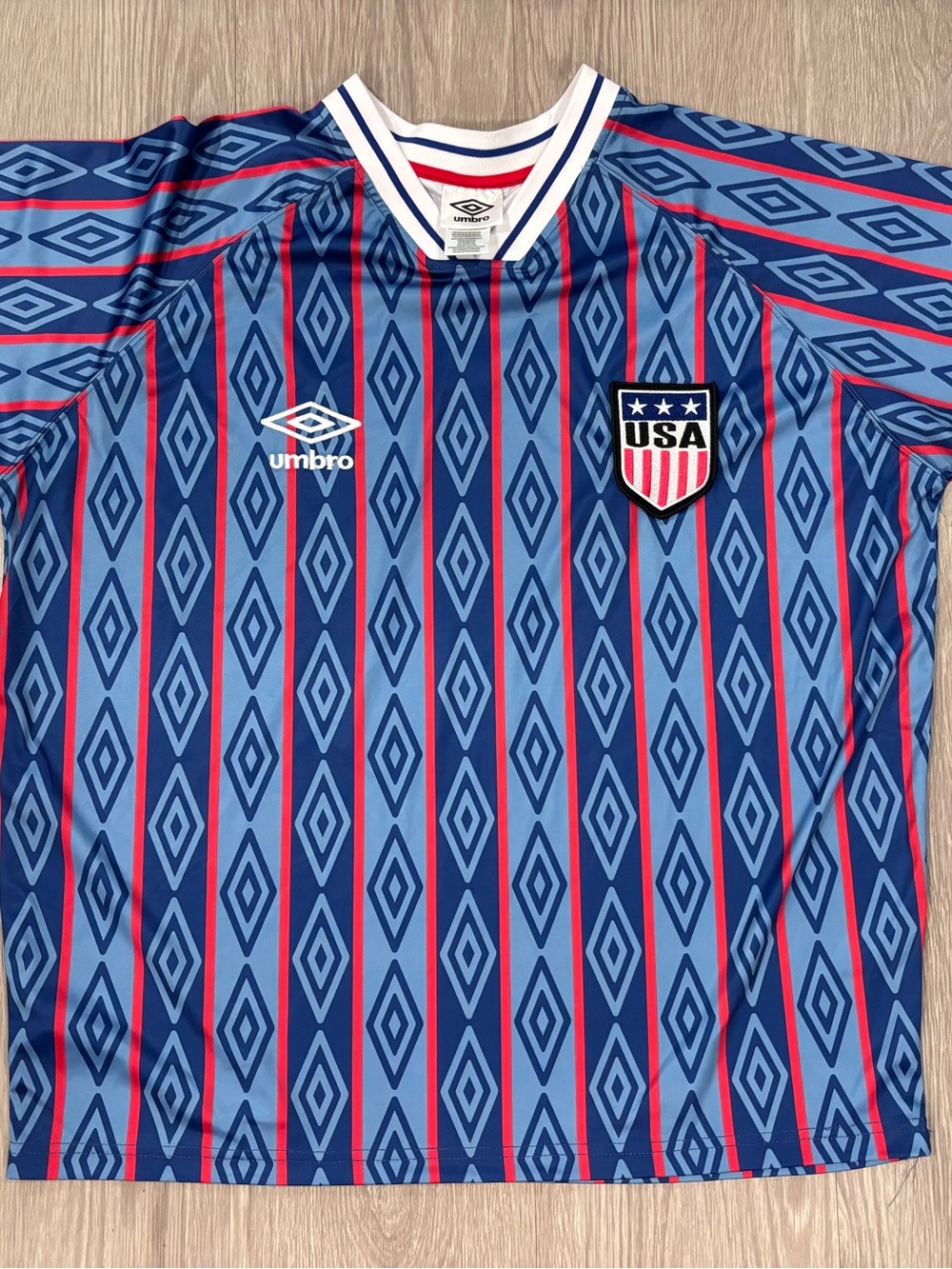 Umbro Blue and Red USA Soccer Jersey with Geometric Pattern